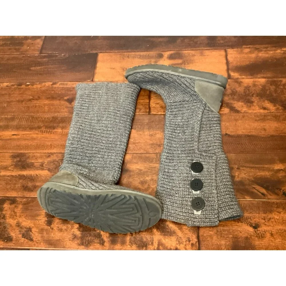 Ugg Australia Gray Classic Cardy Knee High | Fold Over Boots W/ Buttons, Size 9